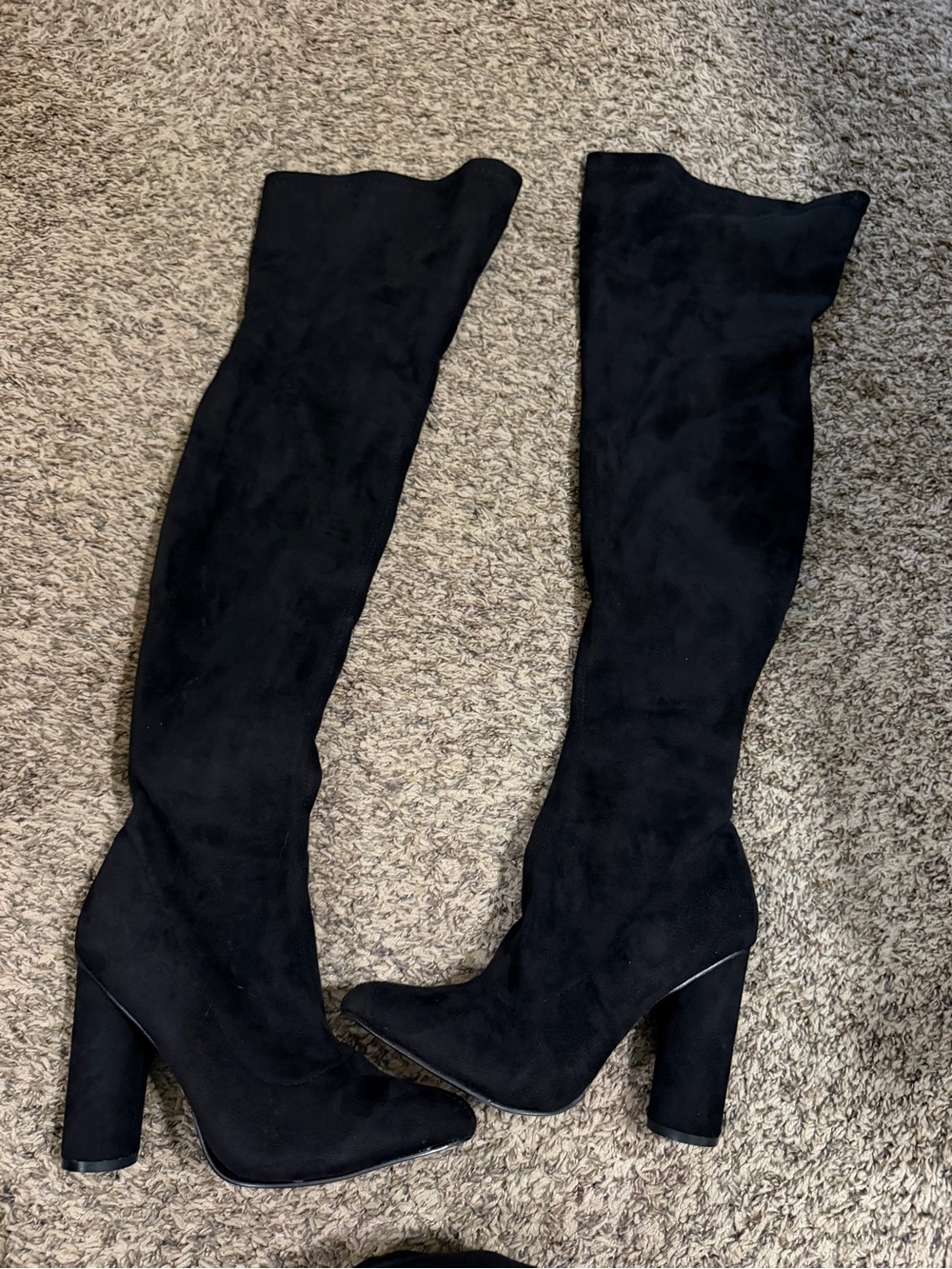 Black Over-the-Knee Block Heel Boots - Women's
